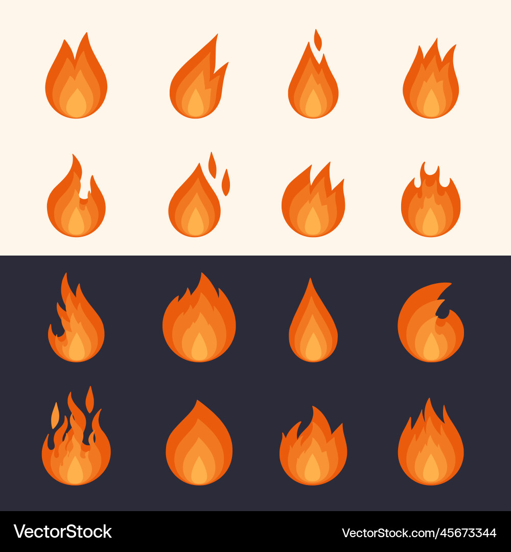 Fire flames set of icon elements simple shape Fire flames set of icon elements simple shape vector image