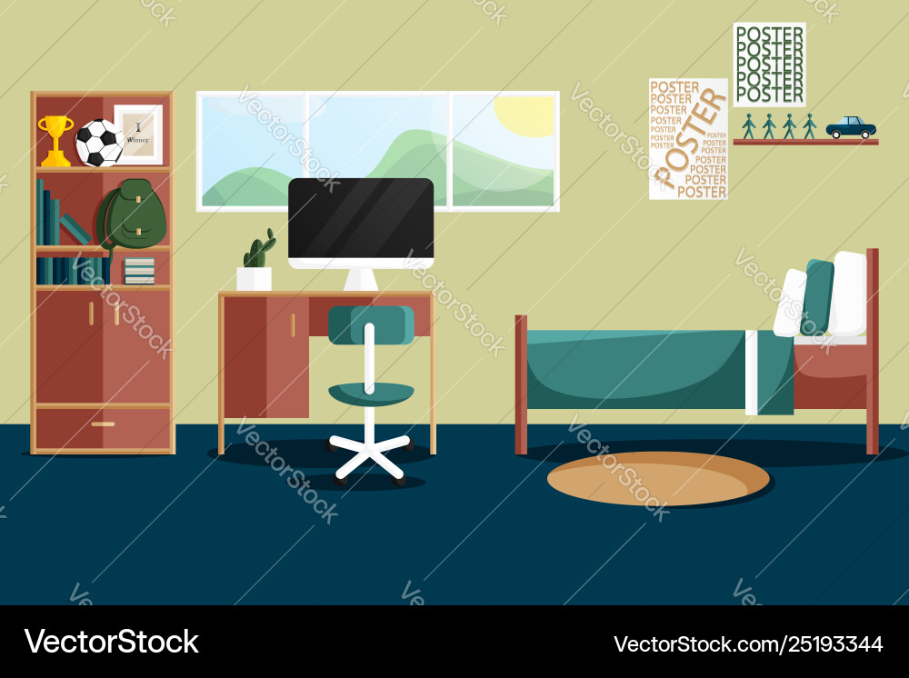 Flat interior design single bedroom Royalty Free Vector