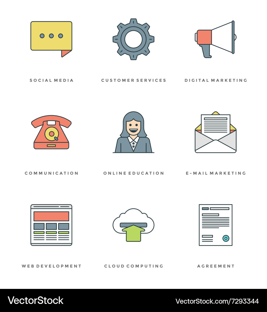 Flat line simple icons set thin linear stroke vector image