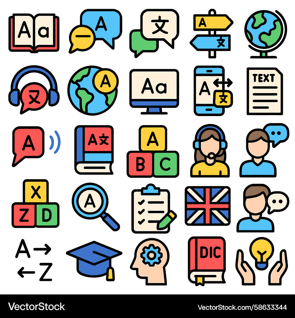 Language Learning Icons - Education Set Vector Image