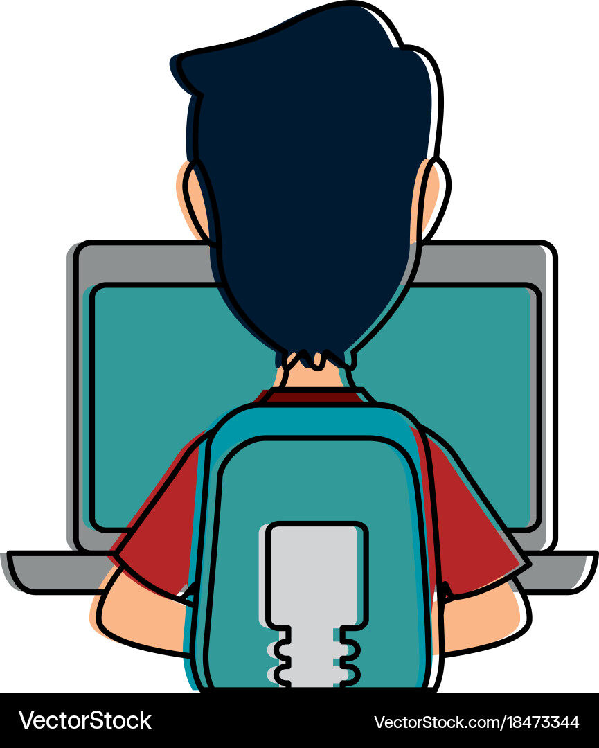Laptop computer with user vector image