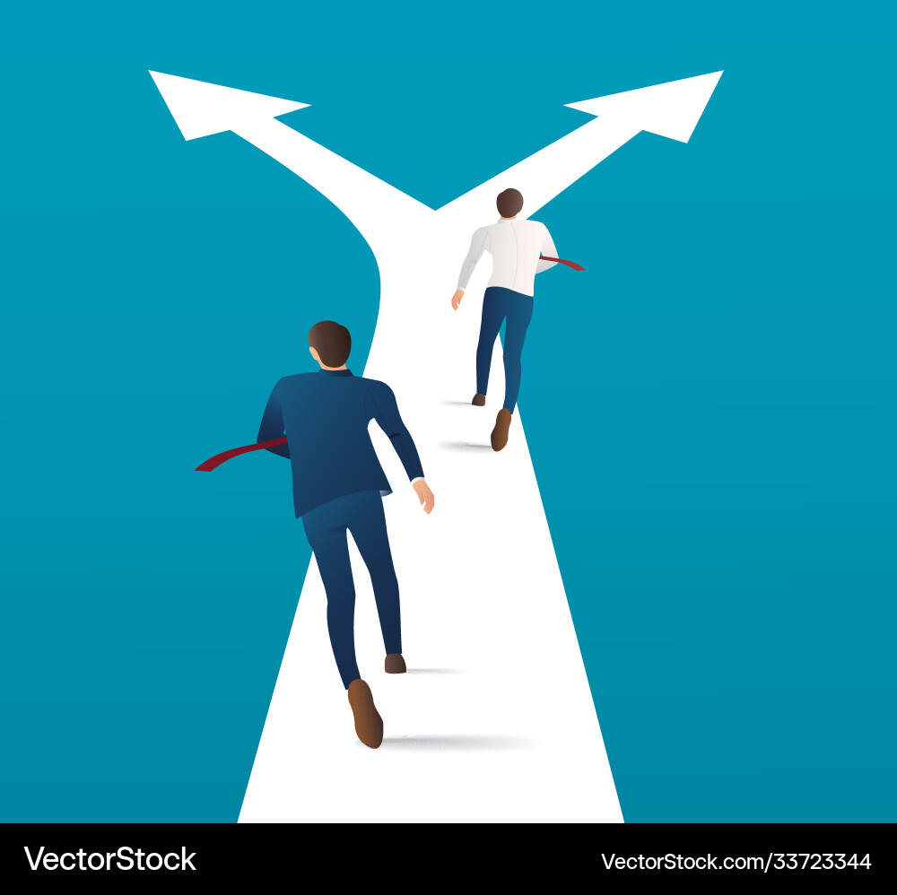 Man running on crossroads and making choice Man running on crossroads and making choice vector image