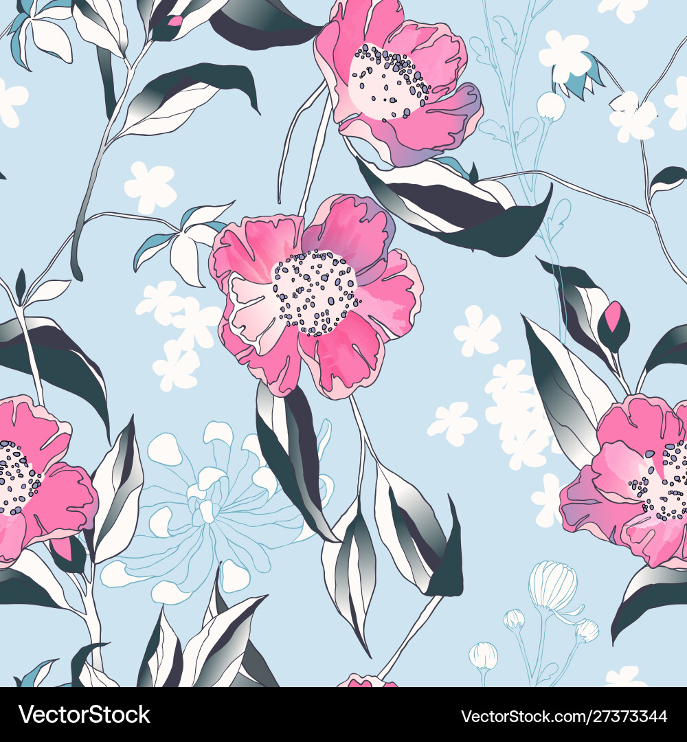 Nahtlose Muster Hand gezogen rosa Kamille Blumen Nahtlose Muster Hand gezogen rosa Kamille Blumen vektorbild