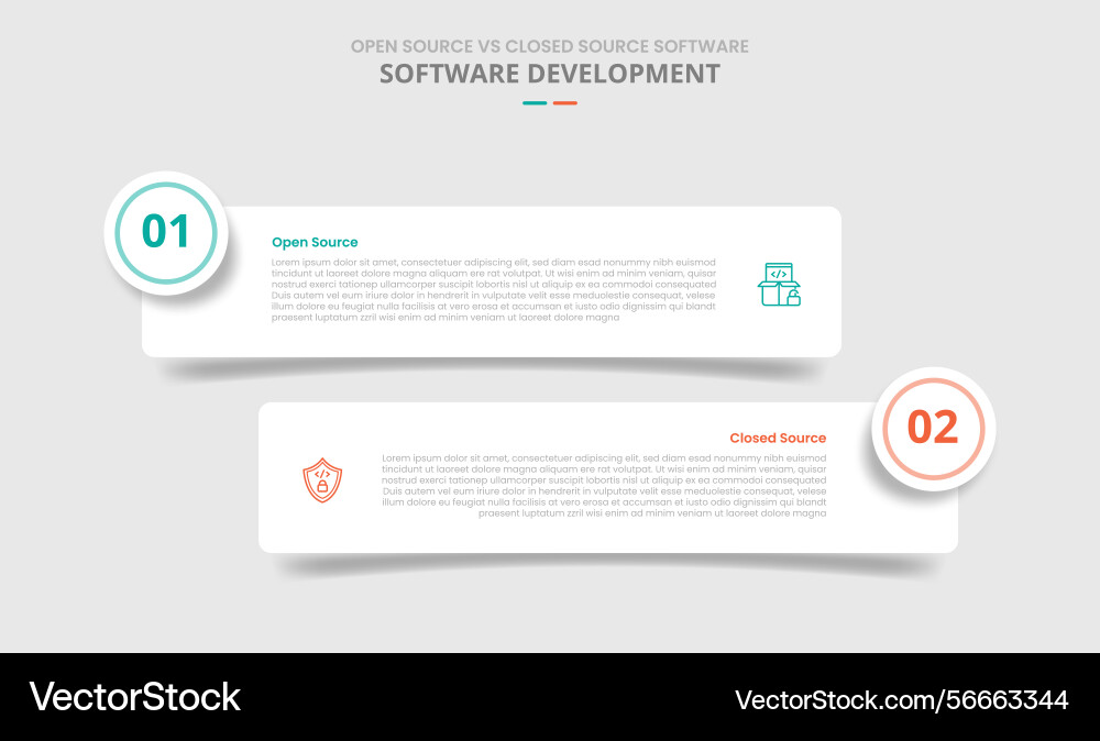 Open source vs closed software comparison Open source vs closed software comparison vector image
