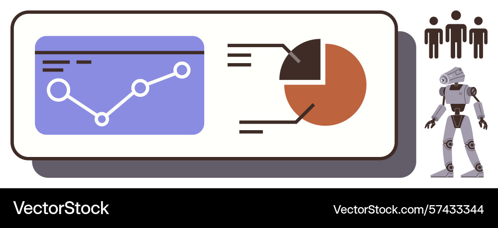 Robot analyzing data and charts with human figures Robot analyzing data and charts with human figures vector image