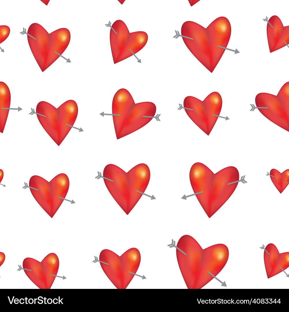 Seamless pattern red heart with arrow on white Vector Image