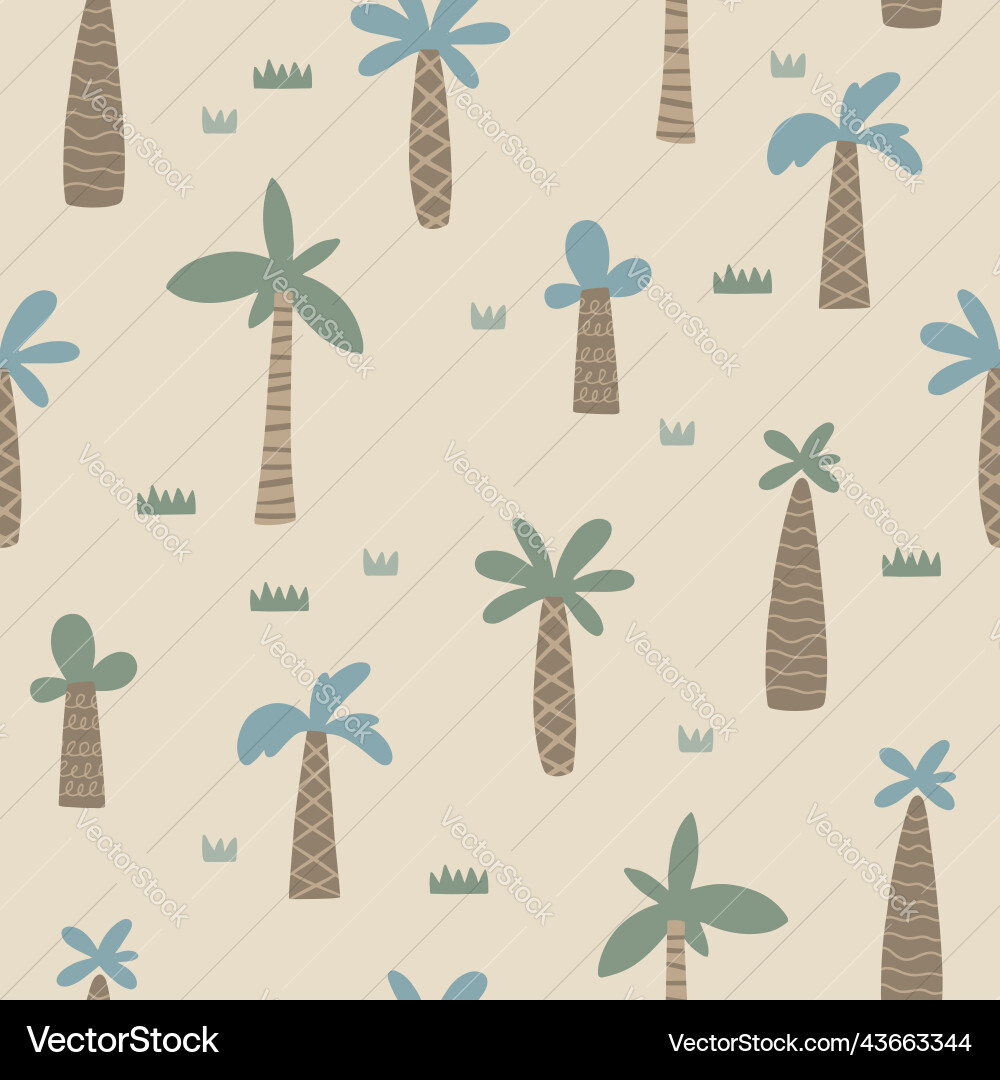 Seamless pattern with cute palm trees vector image