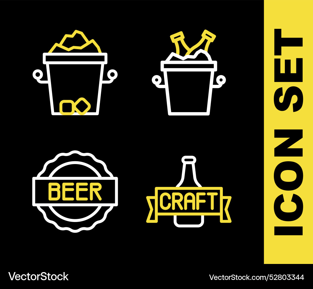 Set line beer bottles in ice bucket bottle cap Set line beer bottles in ice bucket bottle cap vector image