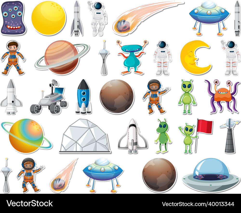 Set of stickers with solar system objects isolated Set of stickers with solar system objects isolated vector image