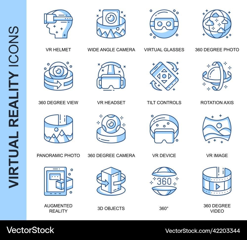 Thin line virtual reality related icons set Thin line virtual reality related icons set vector image