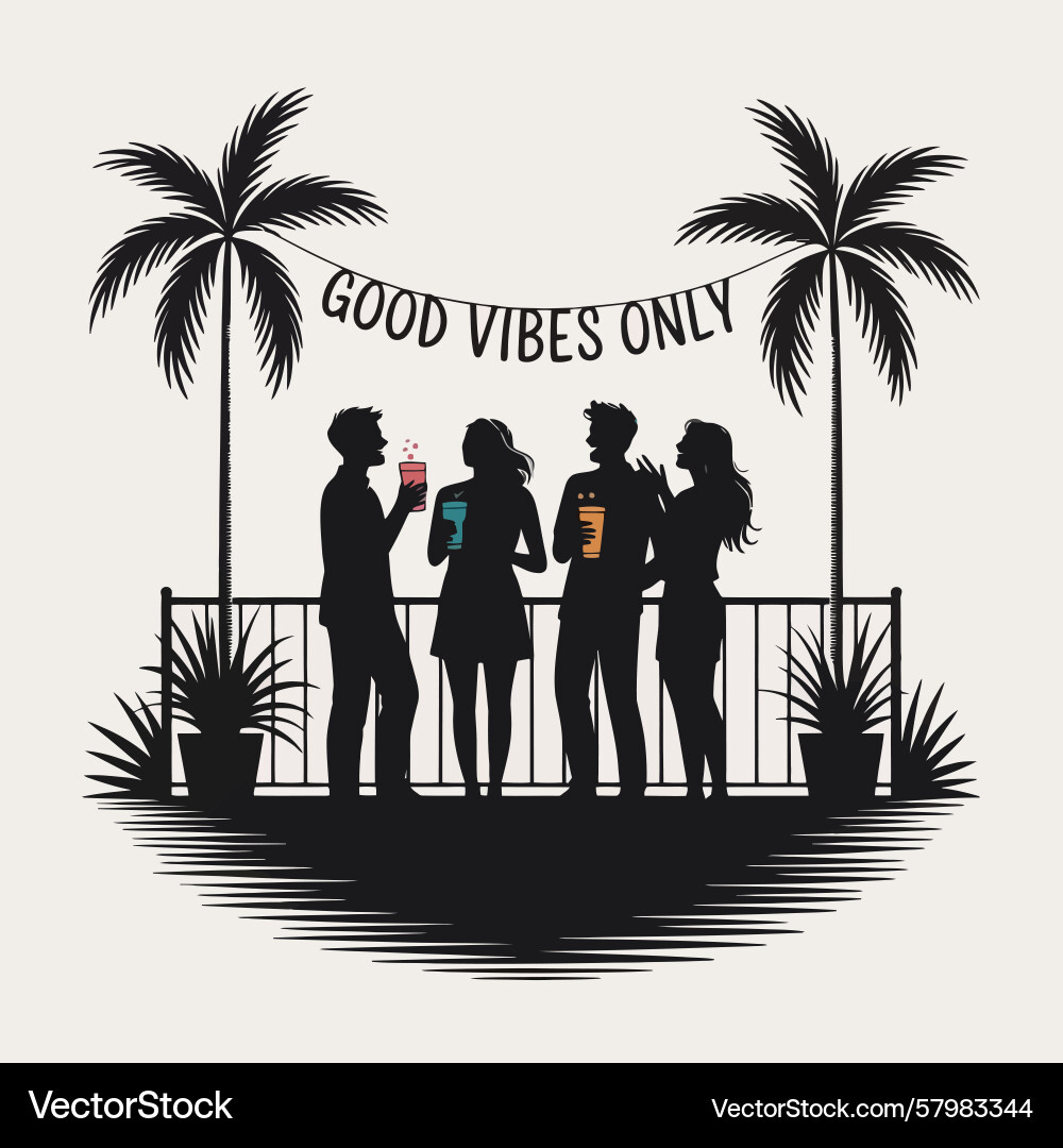 Three people standing on a bridge with palm trees Three people standing on a bridge with palm trees Vector Image