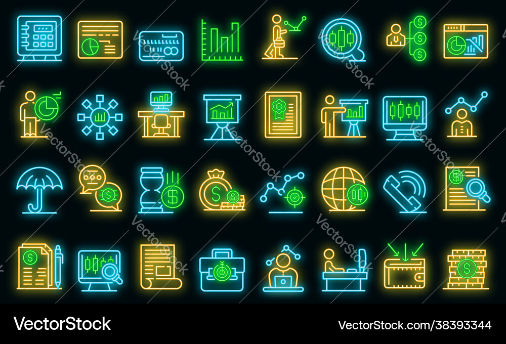 Trader icons set neon Trader icons set neon Vector Image