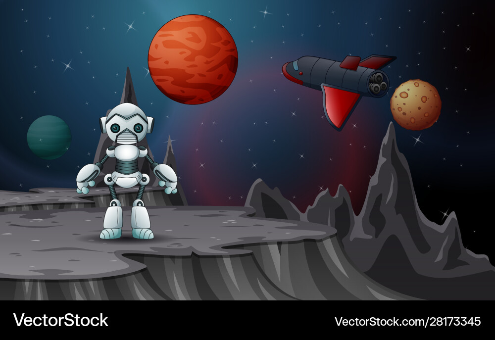 A robot and spaceship in outer space vector image