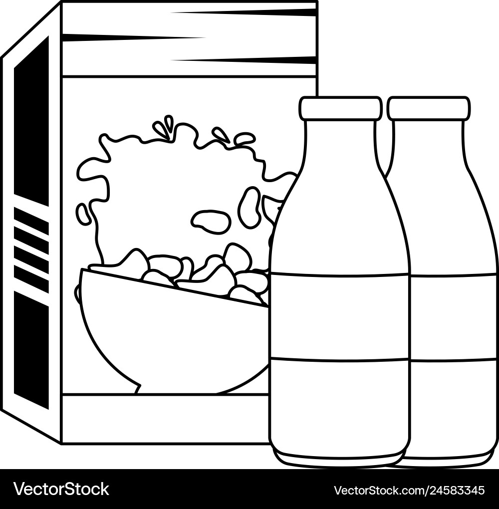 Cereal box with milk bottles Cereal box with milk bottles Vector Image