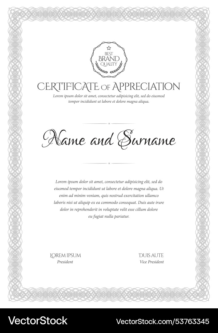 Certificate gray template vintage stile diploma Certificate gray template vintage stile diploma vector image