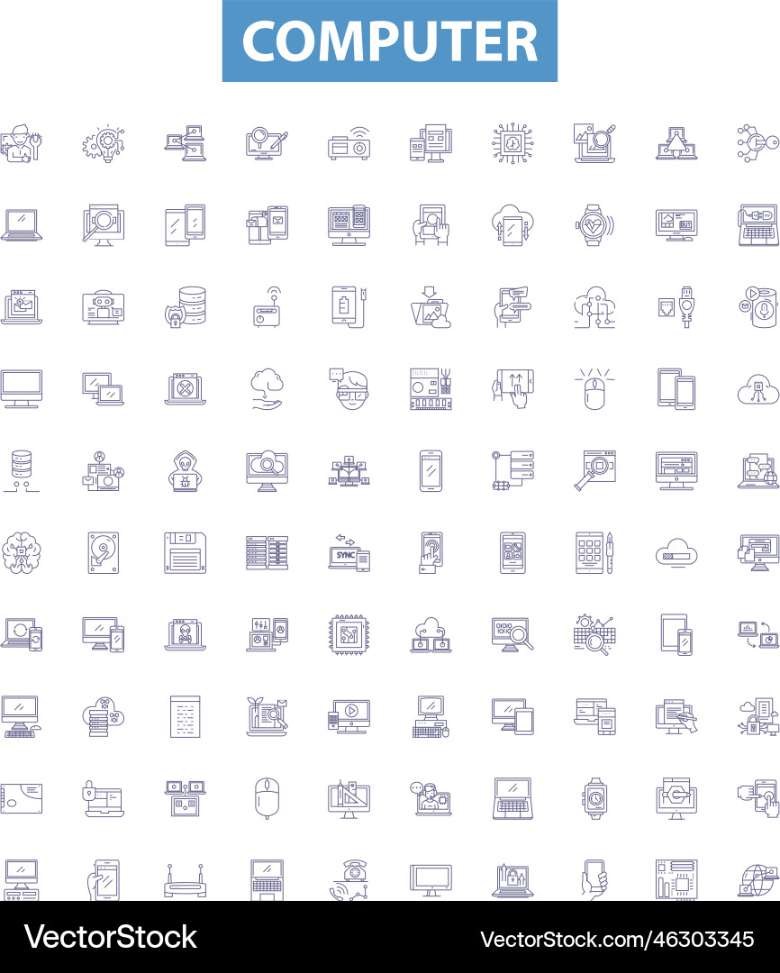 Computer line icons signs set hardware software Computer line icons signs set hardware software vector image
