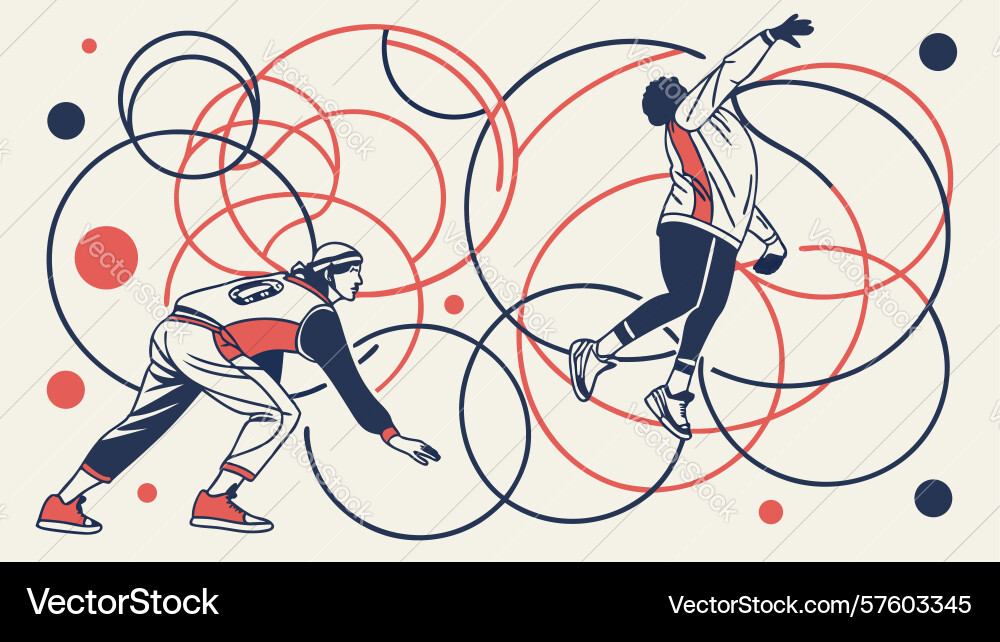 Dynamic soccer players with abstract circular Vector Image