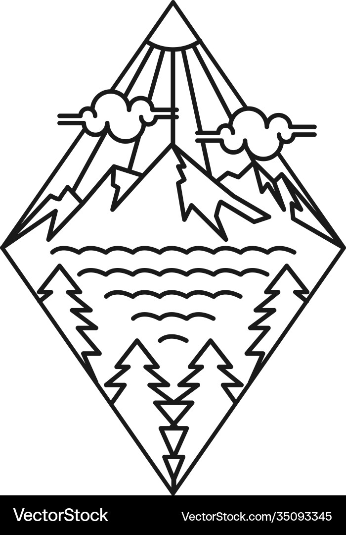 Einfache Färbung Berglandschaft Meer Design Einfache Färbung Berglandschaft Meer Design vektorbild