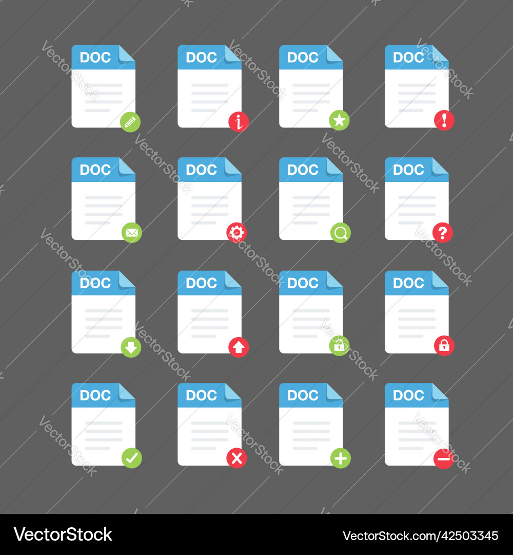 Flat design with doc files icon set symbol vector image
