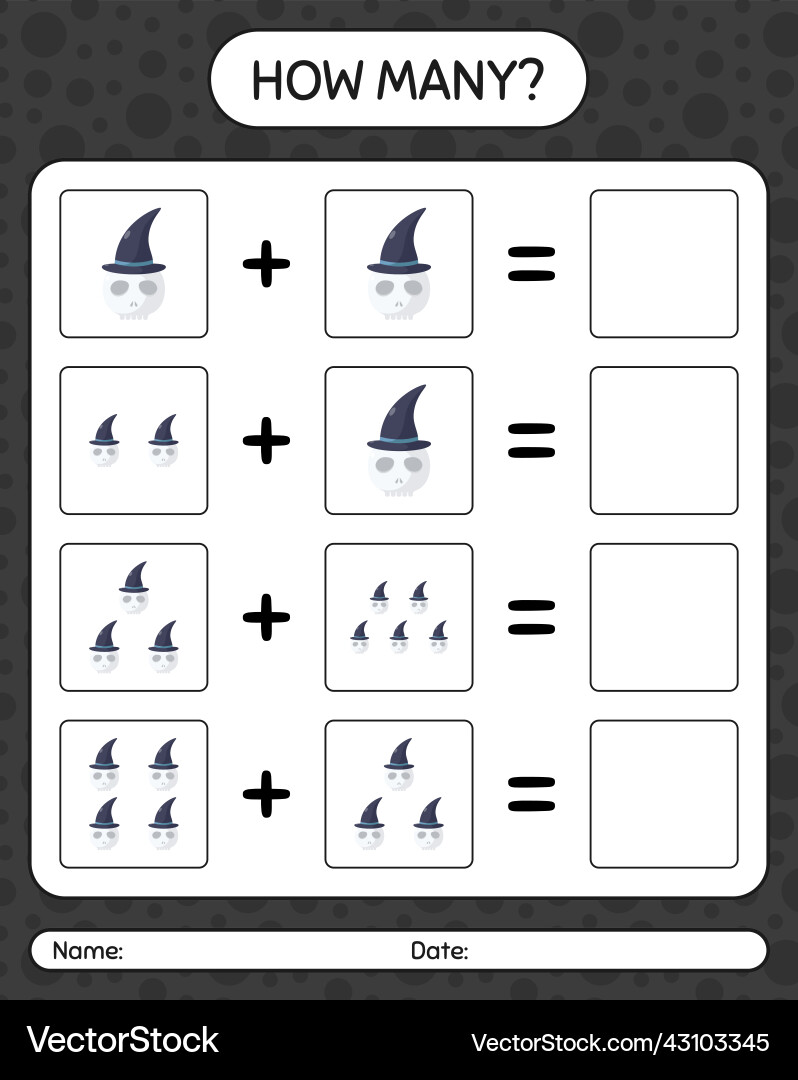 How many counting game with skull worksheet How many counting game with skull worksheet Vector Image