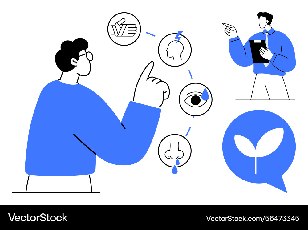 Man exploring sensory perception and environmental Man exploring sensory perception and environmental vector image