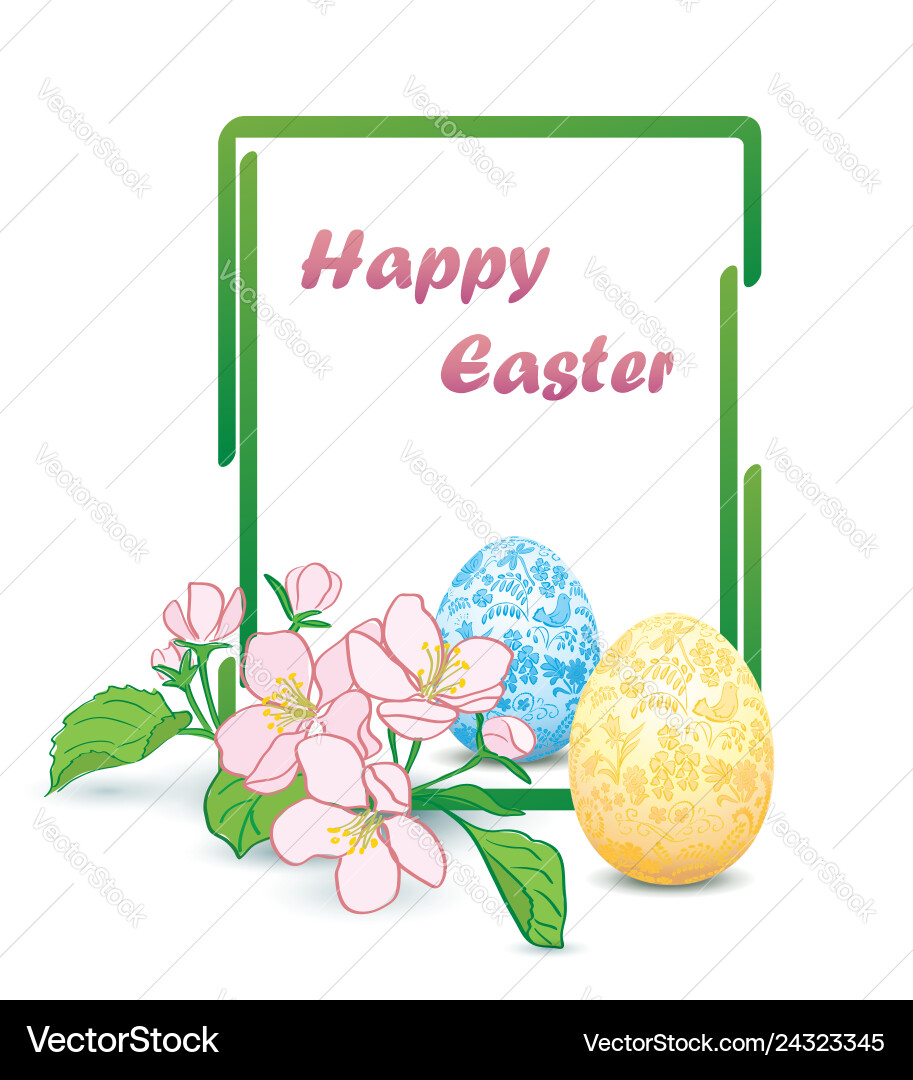 Rectangular green frame with easter eggs Rectangular green frame with easter eggs vector image