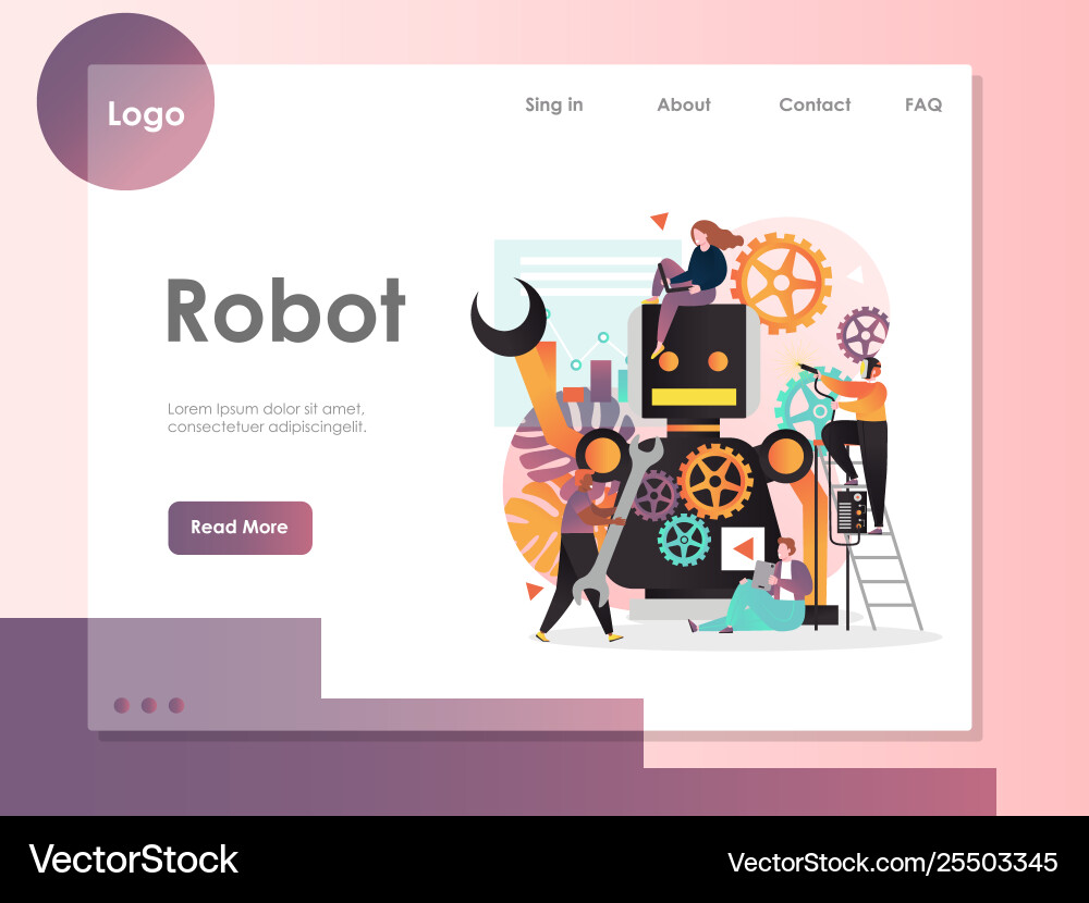 Robot website landing page design template vector image