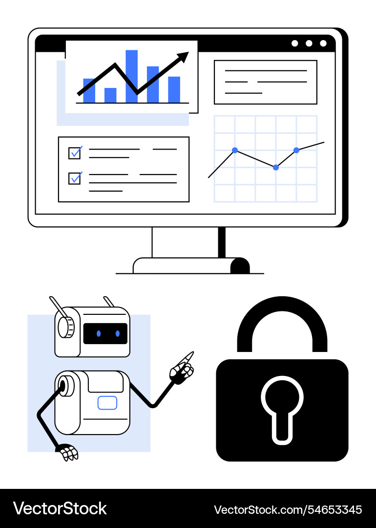 Robotic assistant highlighting data analytics Robotic assistant highlighting data analytics vector image