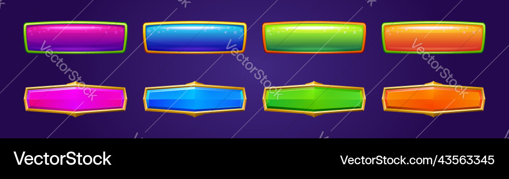 Shiny game buttons with gold and color frames Shiny game buttons with gold and color frames vector image