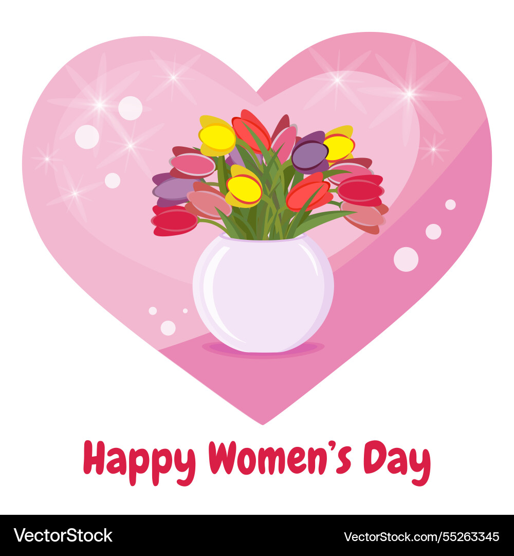 Spring tulip flowers bouquet heart greeting card Spring tulip flowers bouquet heart greeting card vector image