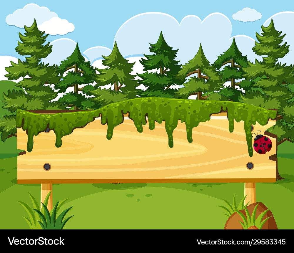 Szene mit Holzschild und vielen Kiefern Szene mit Holzschild und vielen Kiefern vektorbild