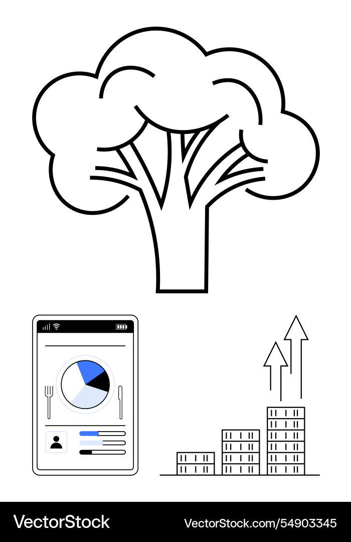 Tree analytics dashboard and growth icons Tree analytics dashboard and growth icons vector image