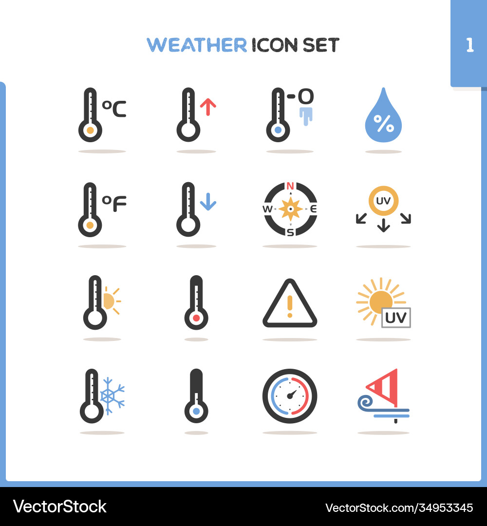 Weather icon set color with round shadow vector image