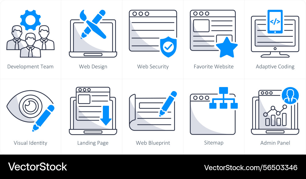 A set of 10 web design icons as development team vector image