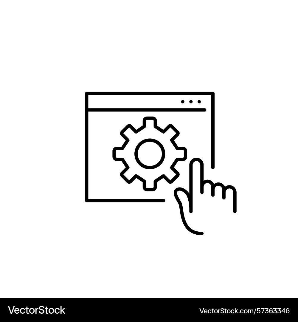 Cogwheel on web page and finger click interactive Cogwheel on web page and finger click interactive vector image