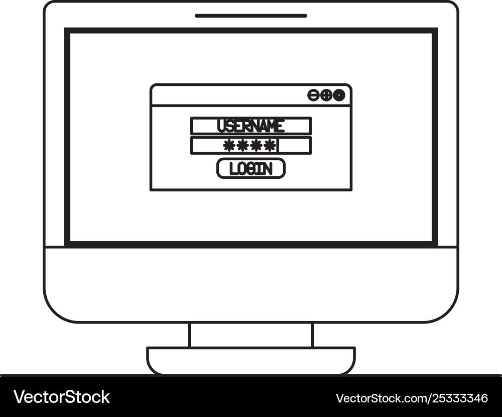 Computer display with login menu vector image