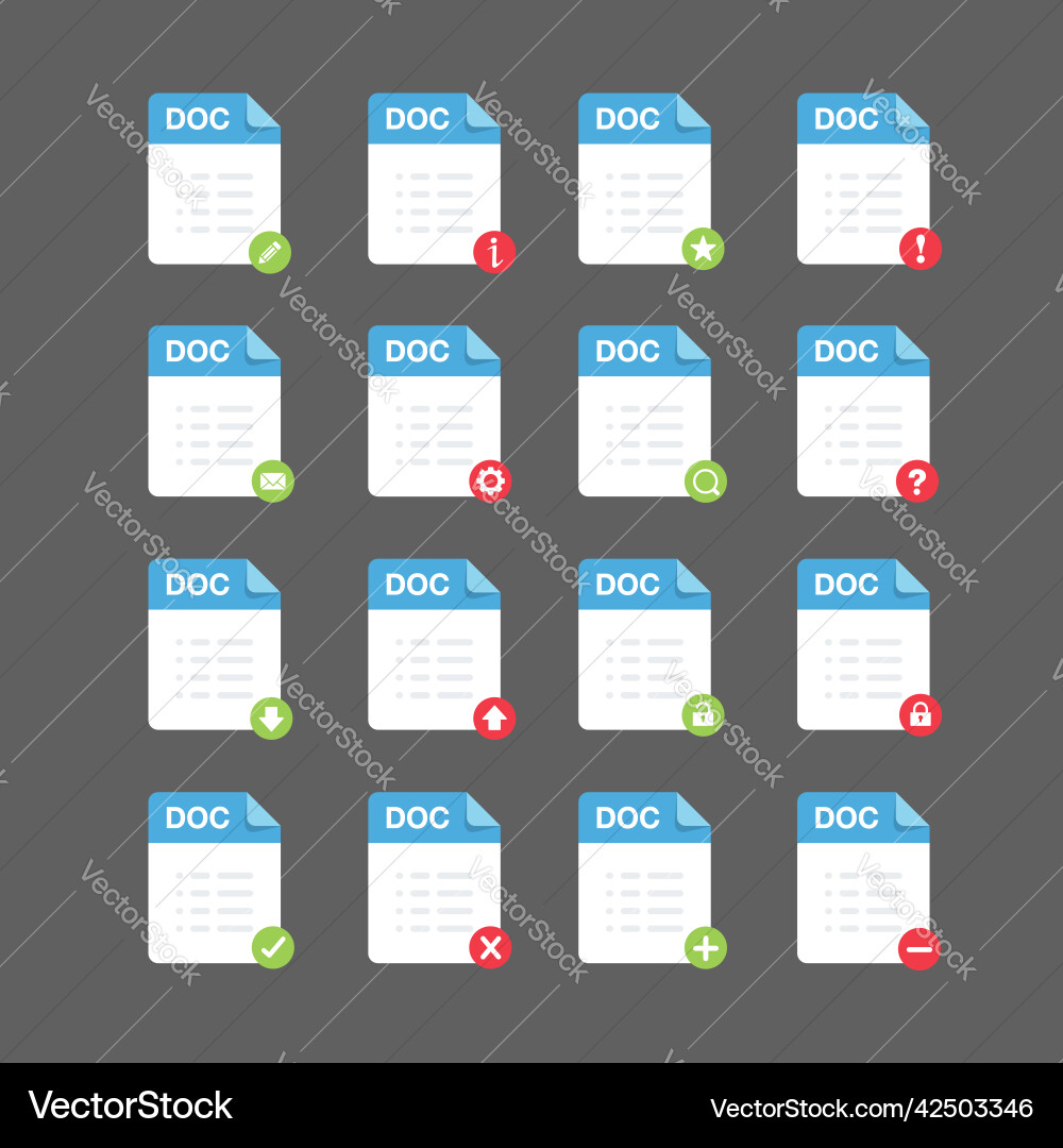 Flat design with doc files icon set symbol vector image
