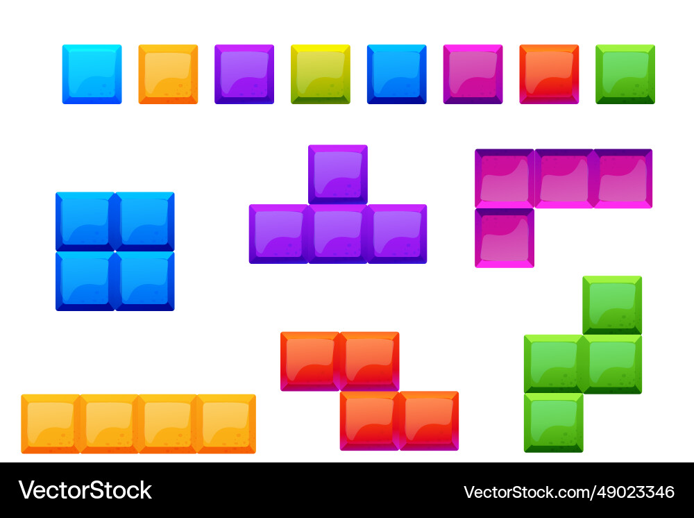 Game bricks set colorful blocks puzzle Vector Image