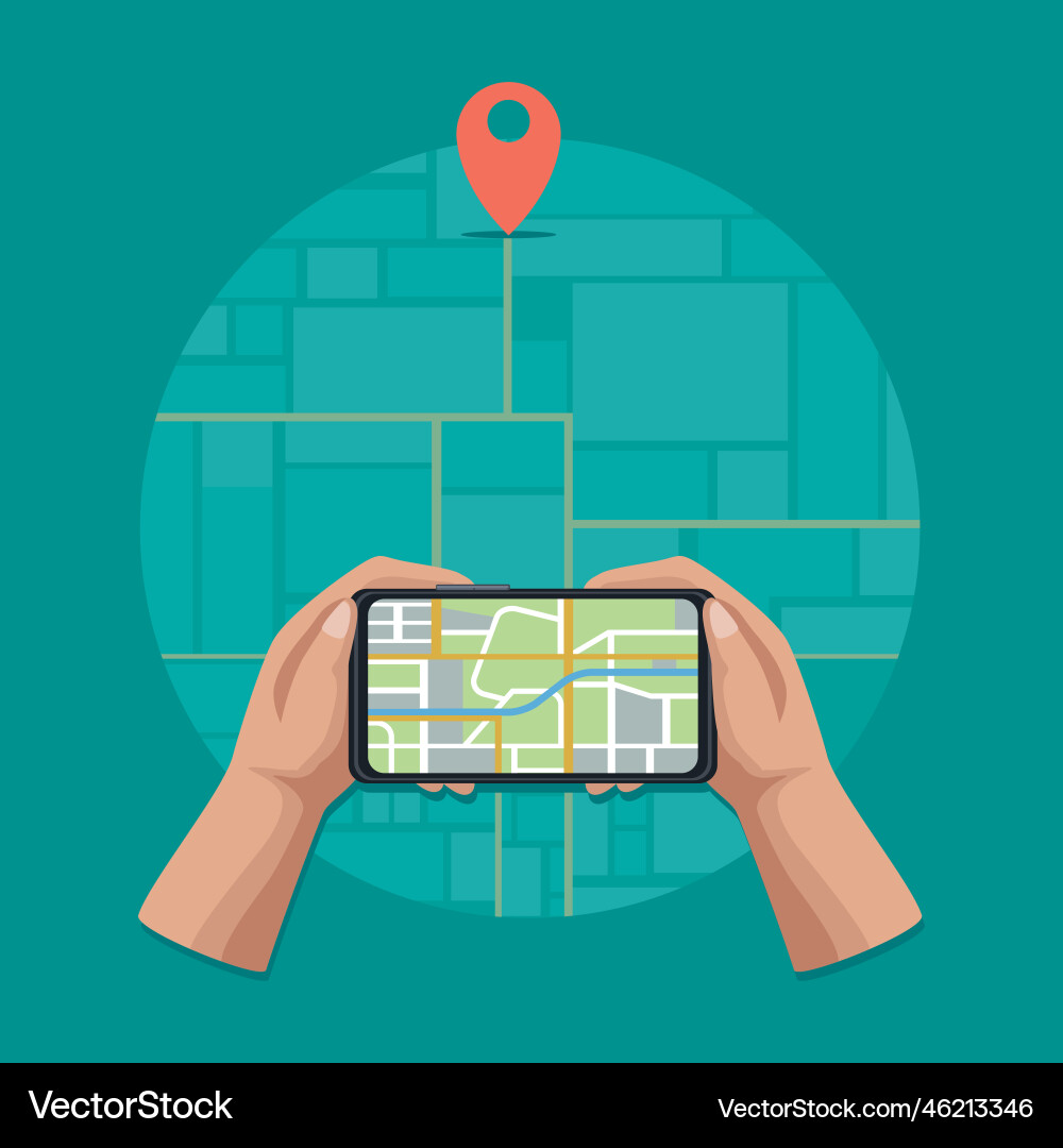 Hands using smartphone with gps app Vector Image