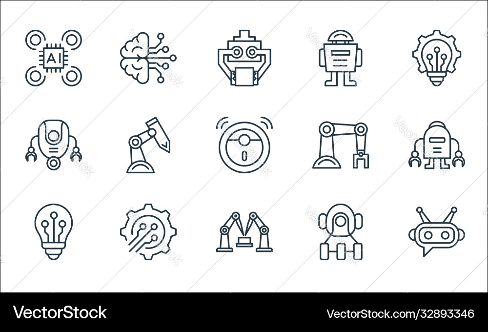 Robotics line icons linear set quality Robotics line icons linear set quality vector image