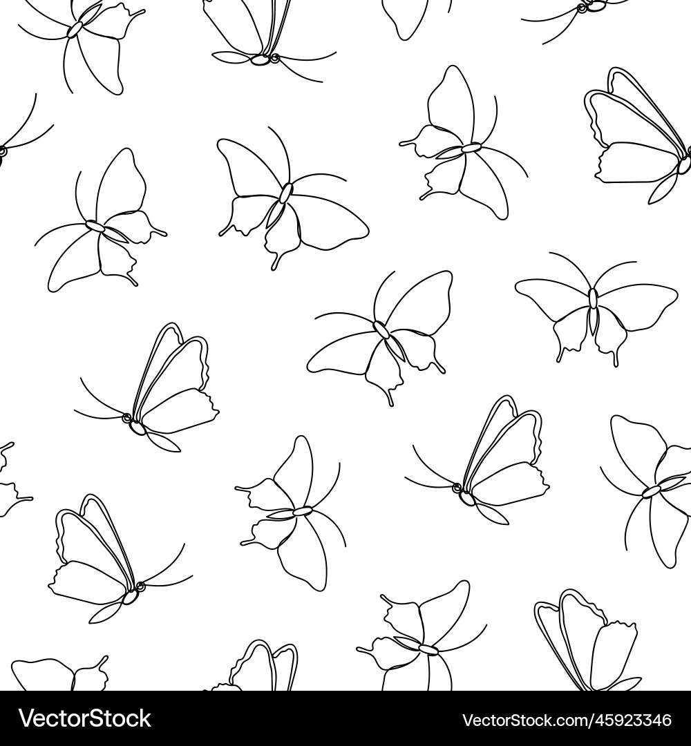 Seamless pattern with butterflies in oneline style Vector Image