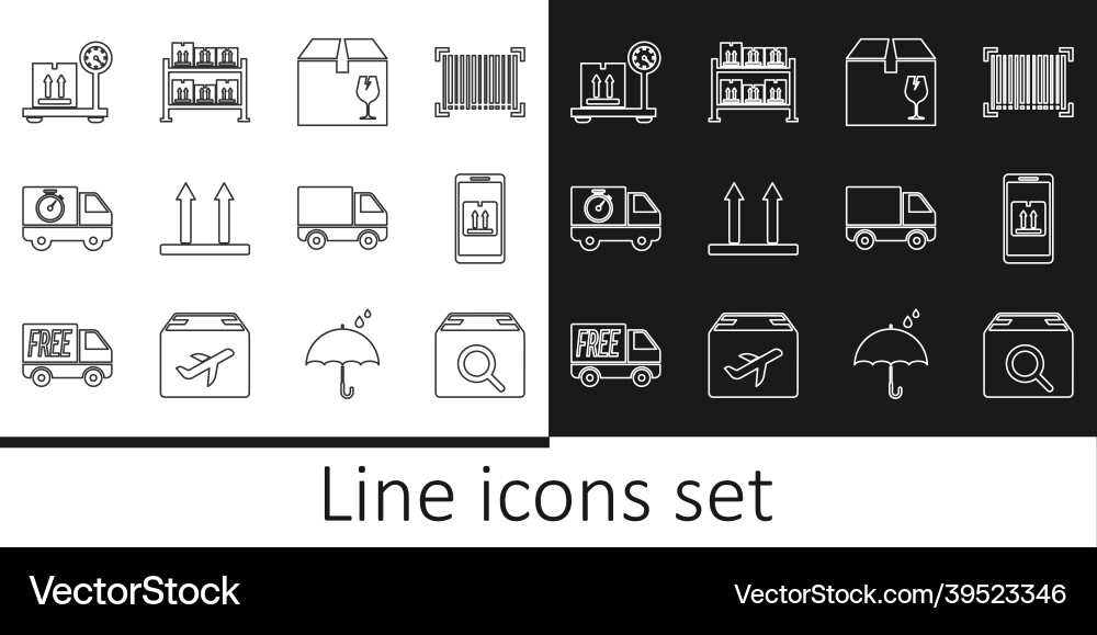 Set line search package mobile with app tracking Set line search package mobile with app tracking vector image