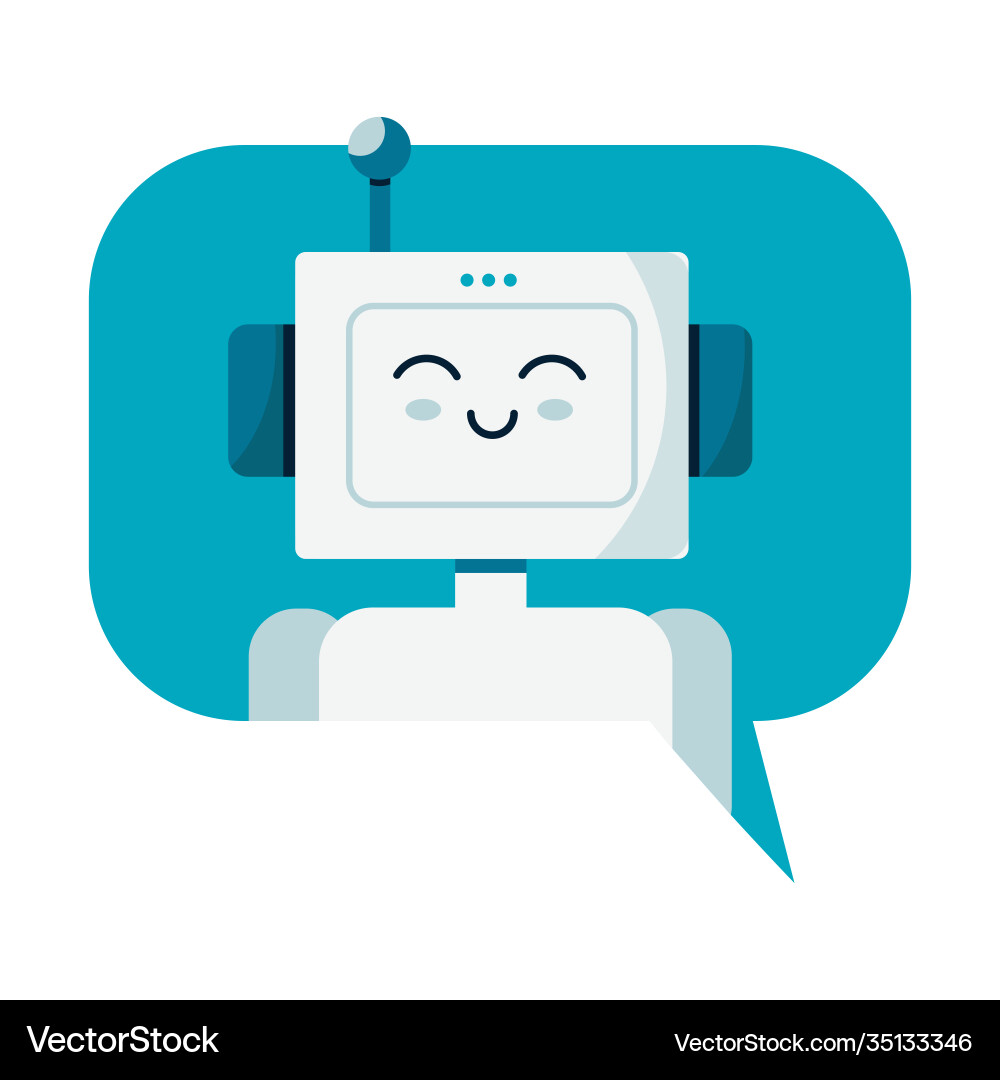 Smiling cute robot chat bot in speech bubble Smiling cute robot chat bot in speech bubble vector image