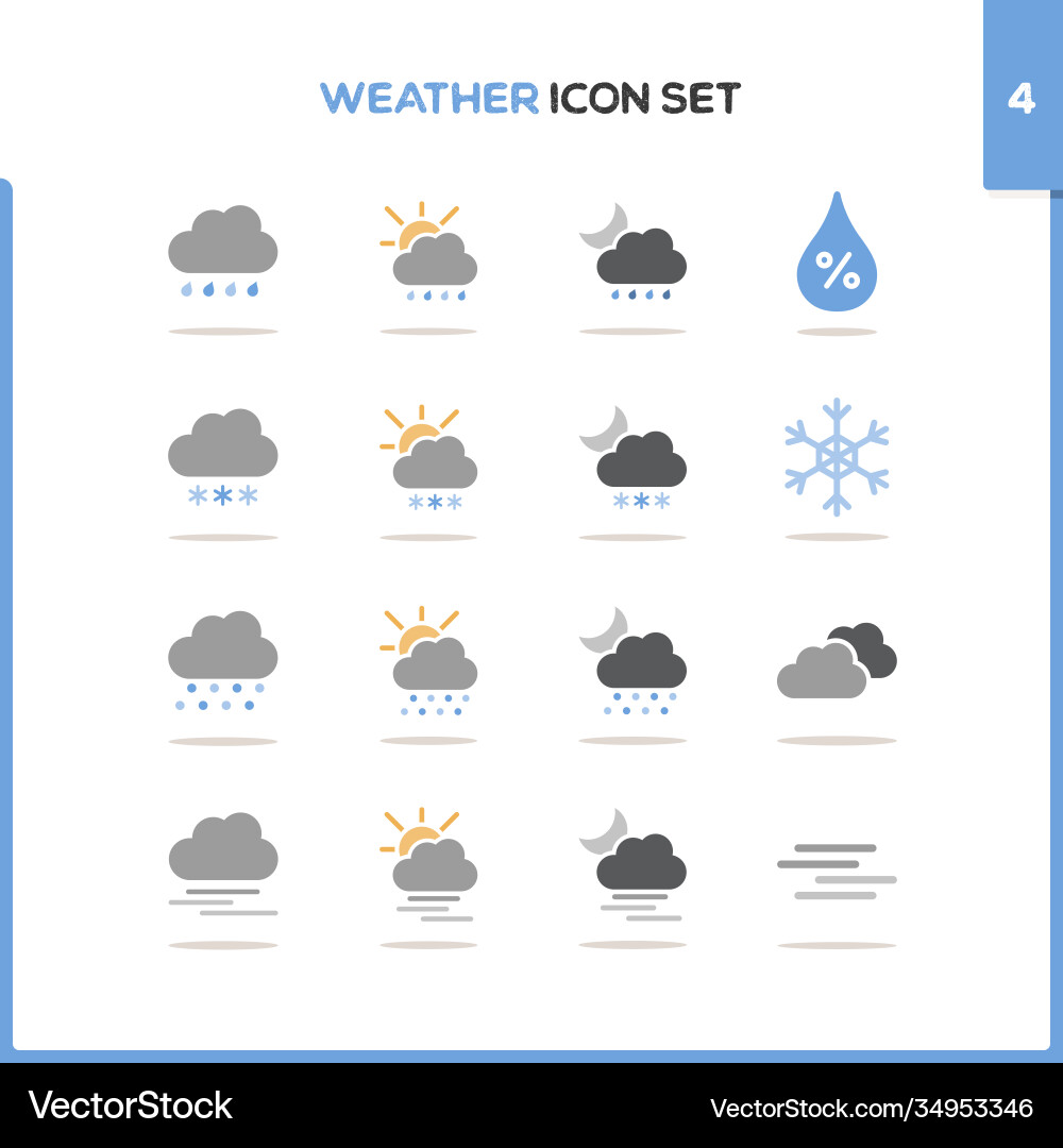 Weather icon set color with round shadow vector image