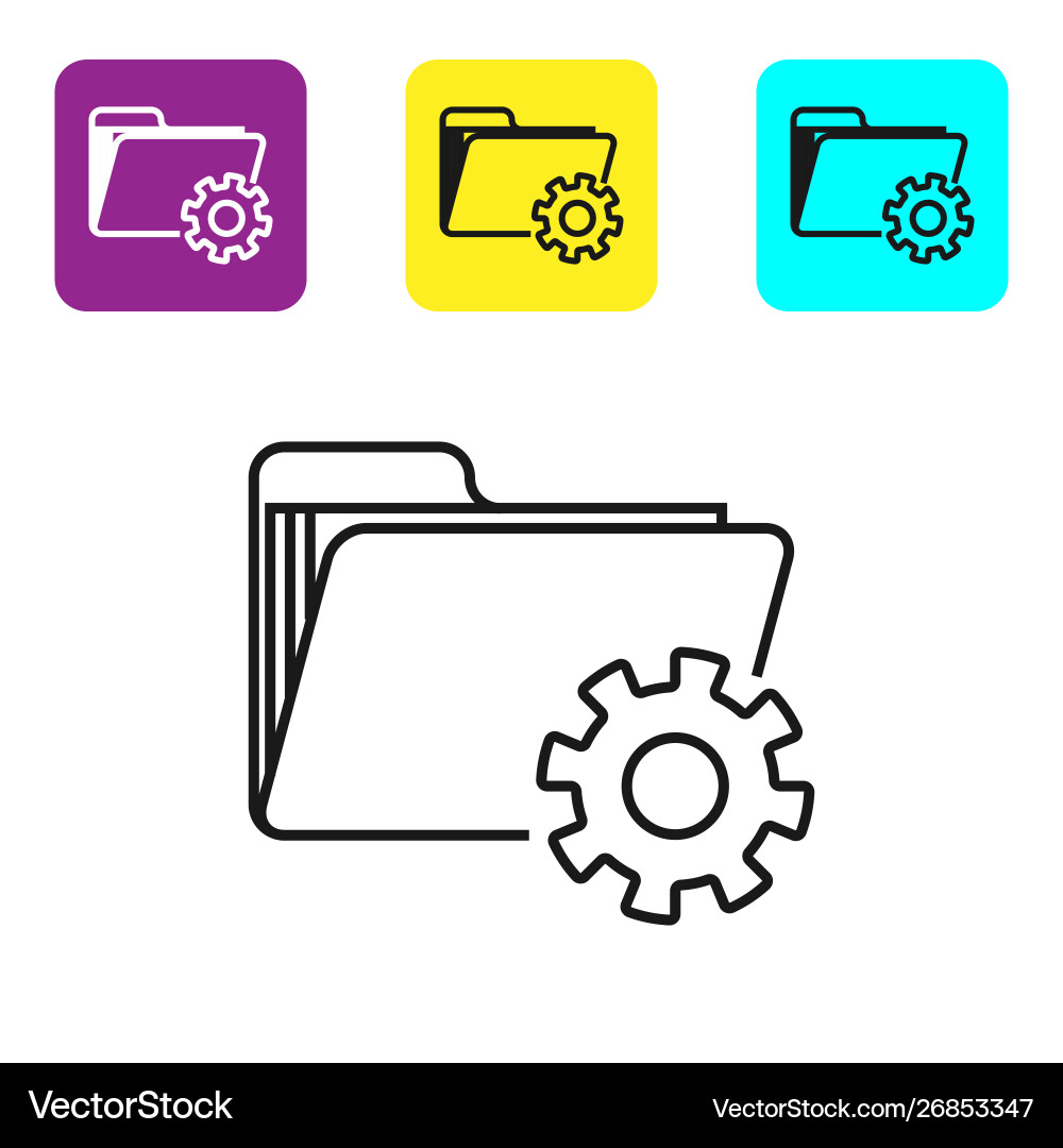 Black line folder settings with gears icon Black line folder settings with gears icon vector image