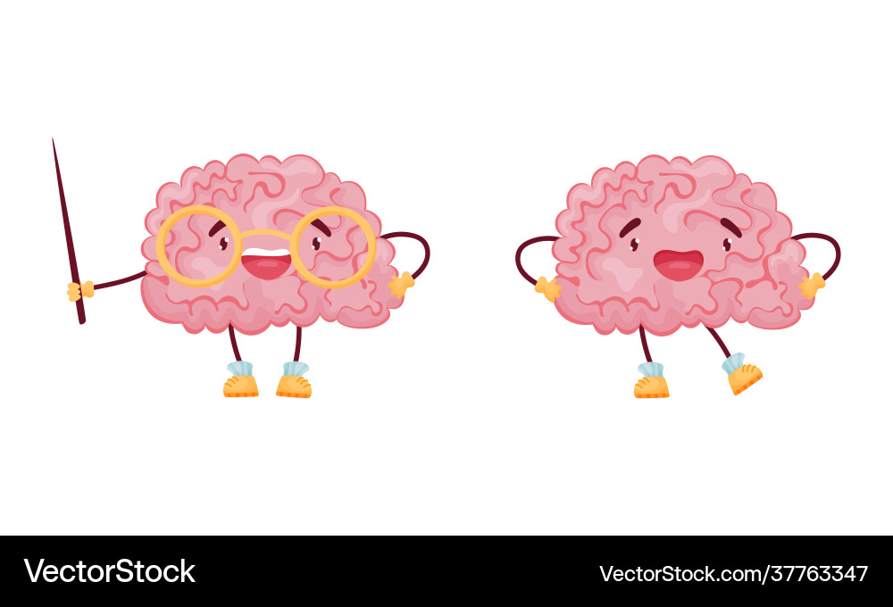 Cartoon brain character standing with pointer Cartoon brain character standing with pointer vector image