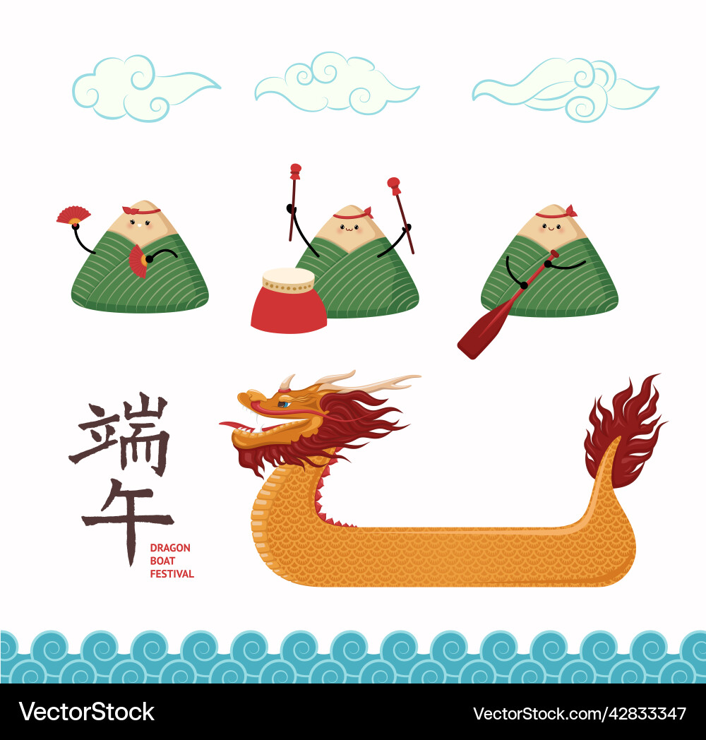 Cartoon color dragon boat festival concept set Cartoon color dragon boat festival concept set vector image