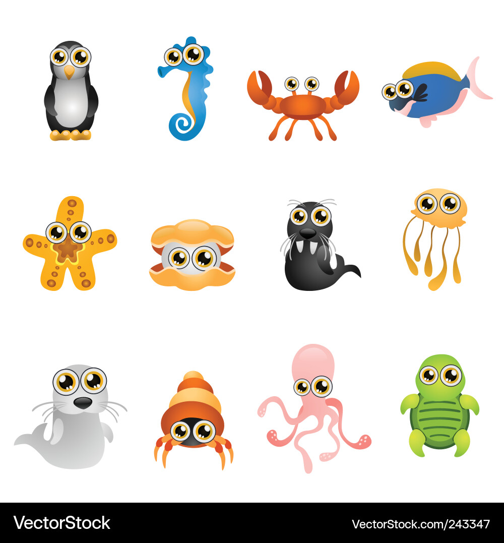 Colorful Marine Animals Set vector image