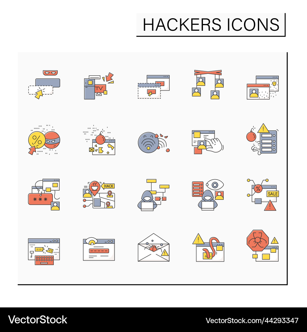 Hackers color icons set Hackers color icons set vector image
