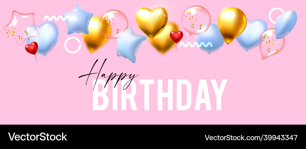 Happy birthday with foil balloons glossy Happy birthday with foil balloons glossy vector image
